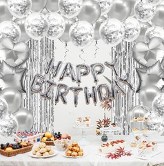 Silver Happy Birthday Decorations for Women Girls, Pink Happy Birthday Banner…
