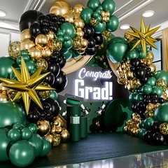 ALL-IN-1 Emerald Green Black Gold Balloons Arch Kit with BONUS Starburst – Sm…