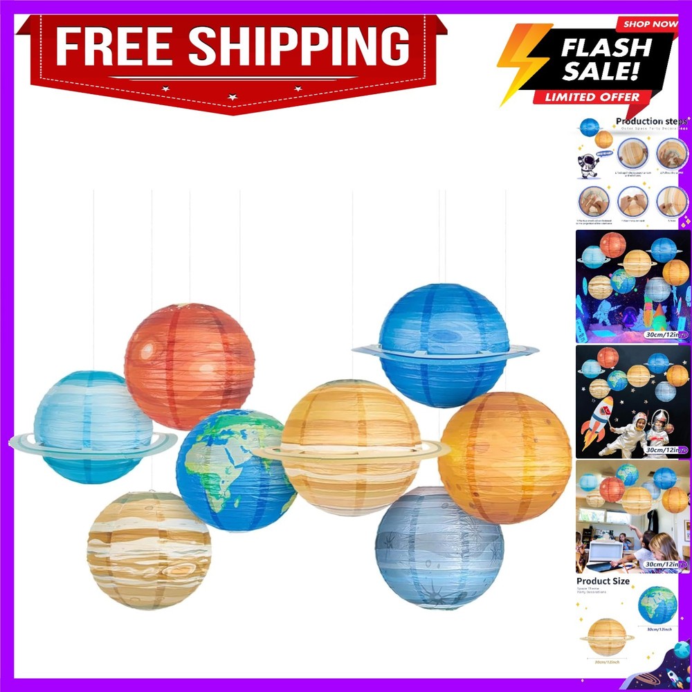 8 Pcs Solar System Planet Paper Lanterns, 12 Inches Large Paper Lantern Plane…