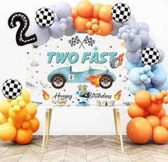 NEW Two Fast Happy 2nd Birthday Backdrop Race Car Photo Background 7x5ft 82×60