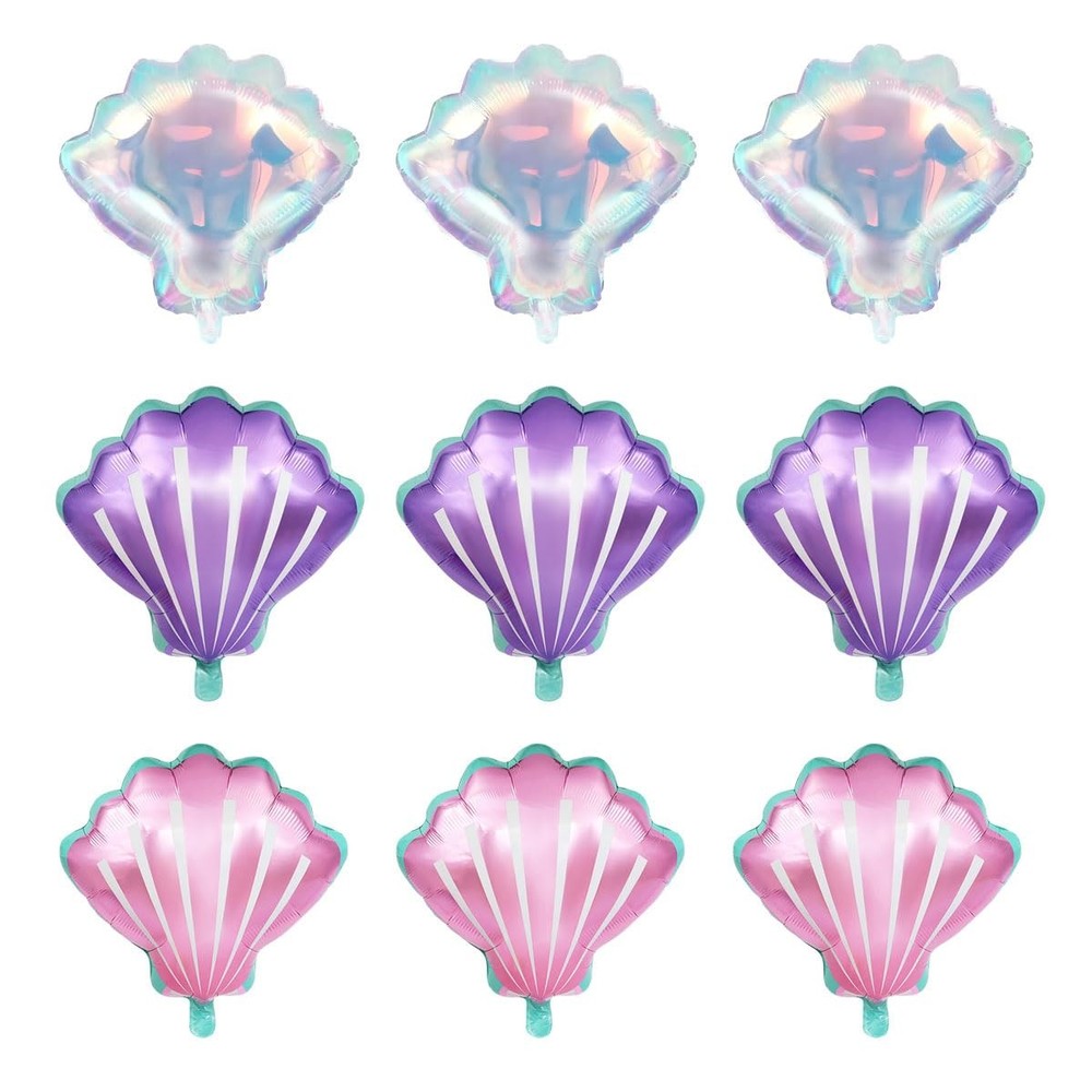 9 Pcs Seashell Balloons Multi-color Shell Balloon Ocean Balloons for Baby Sho…