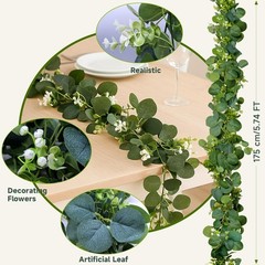 4 Packs 5.74 Ft Artificial Eucalyptus Garland Leaves with Flowers Artificial