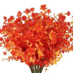 16 Piece Artificial Eucalyptus Flowers Set with Autumn Colors for Outdoors