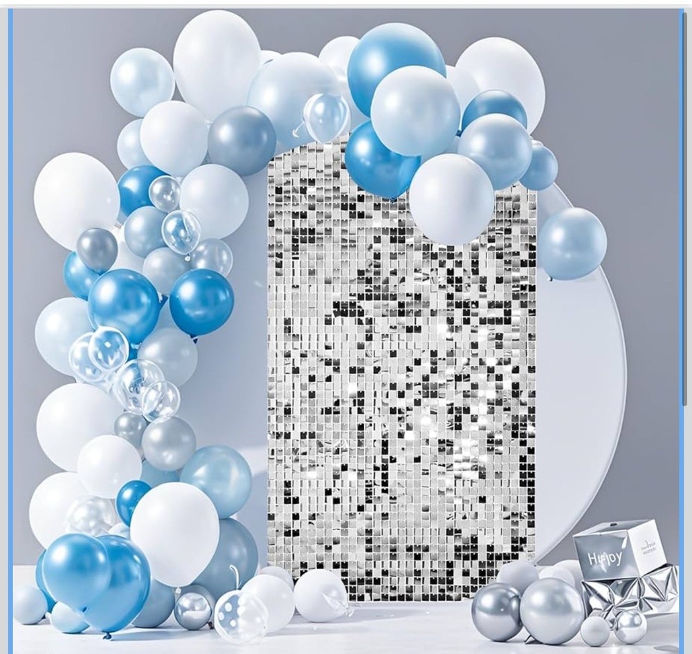 12 Pcs Silver Shimmer Wall Backdrop Panels Square Sequin Party Decoration 3×4 Ft