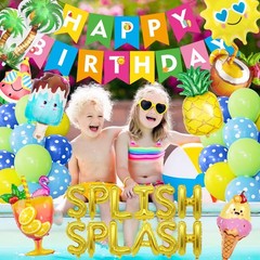 Blue Summer Pool Birthday Party Decorations For Boy Balloons Cake Toppers 63 PCS
