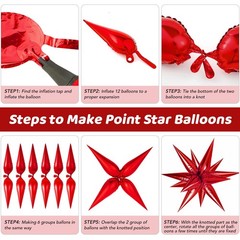 Red Star Foil Balloons, 36 PCS Explosion Cone Balloons, 12 Point 26 Inch Larg