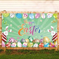New Easter Photo Booth 71 x 43Large Easter Colorful Eggs Background Party Banner