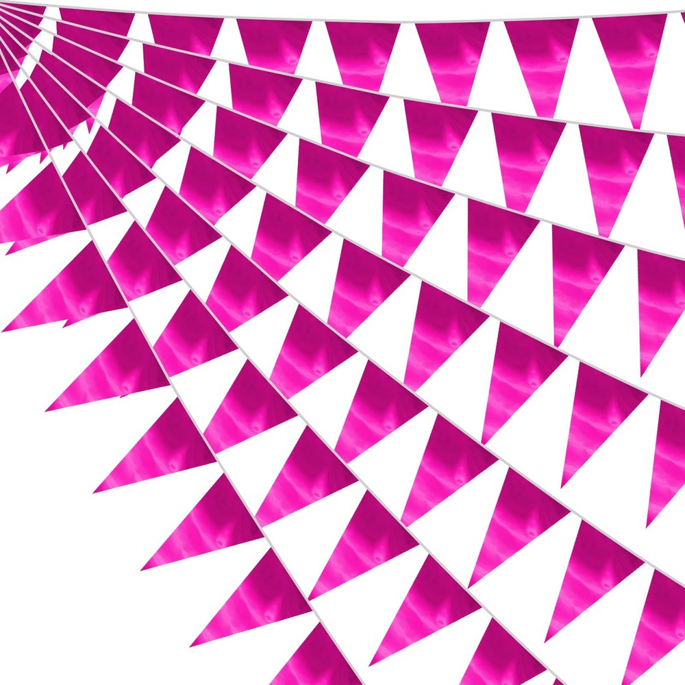 130FT Rose red Triangle Pennant Banner Flag Metallic Fabric Bunting Garland f…