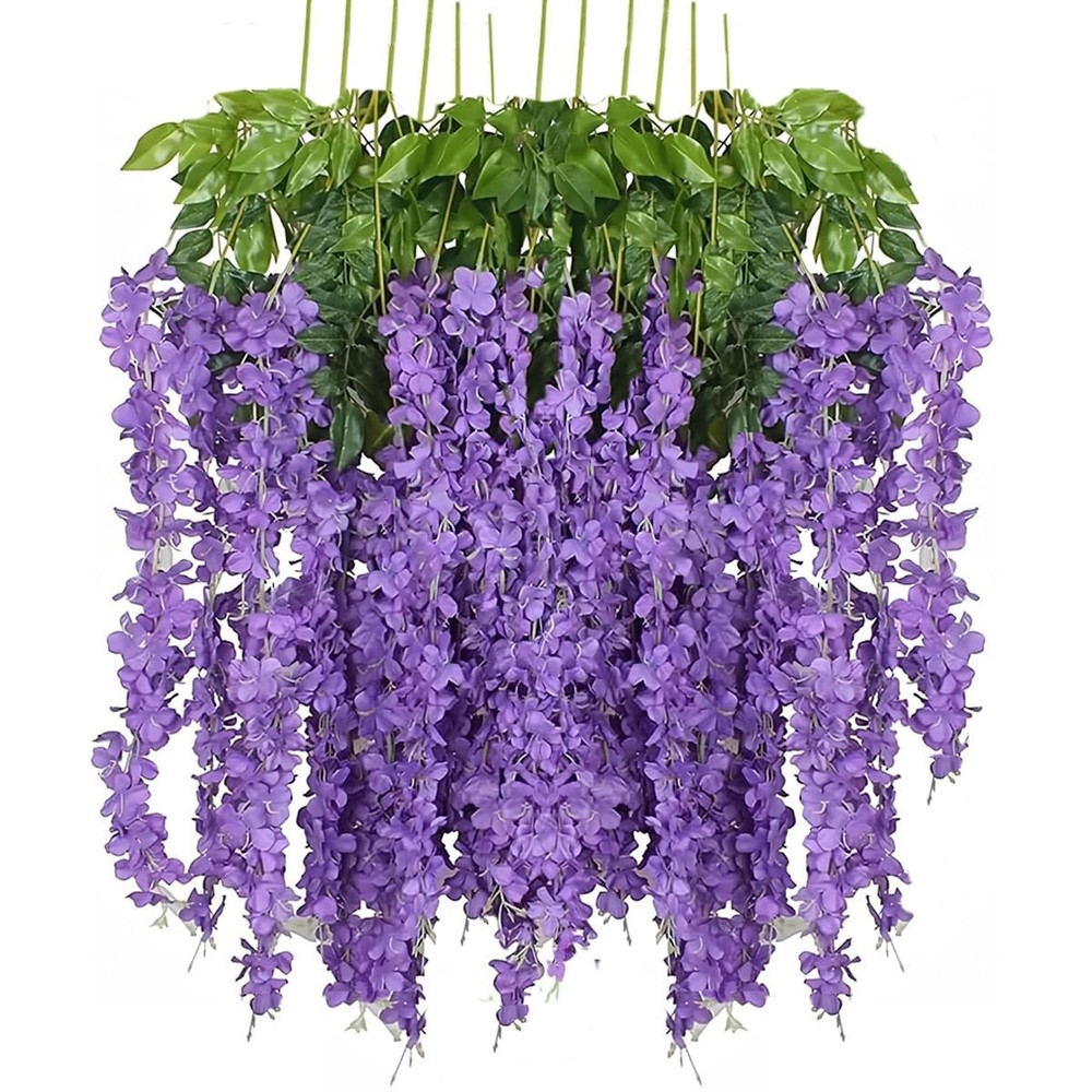 12 Pack Artificial Wisteria Vine Hanging Flowers Silk Floral Garland, 3.4 ft …