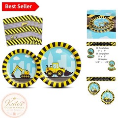Construction Party Supplies Set – 48 Pcs Disposable Tableware for Kids’ Birthday