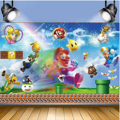 Super Mario Party Backdrop Banner Kids Birthday Party Supplies Background Decor
