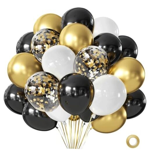 Balloons, 50pcs 12inch Matte White Black Metallic Gold Black Gold White