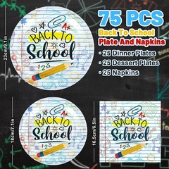 75-Piece Back to School Tableware Set – Homework Prints & Disposable Dinnerware