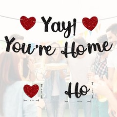 Black Glitter Welcome Home Banner, Yay! You’re Home Banner for Welcome Back, …