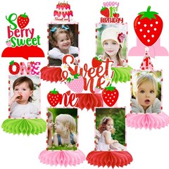 10 PCS Strawberry Sweet One Honeycomb Centerpieces for First Birthday Party