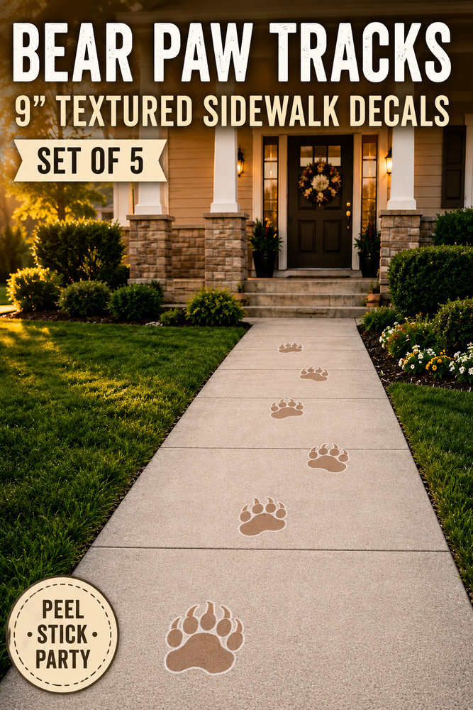 Bear Paw Sidewalk Decals 9″ Floor Stickers Party Tracks Set of 5 Outdoor Vinyl