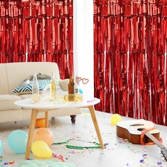 4 Pack 29×108 Inch Yellow Metallic Foil Fringe Tinsel Table Skirts