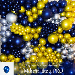 Chrome Blue Double-Stuffed Balloons Different Sizes 52 PACK 18+10+5 Inch Metalli