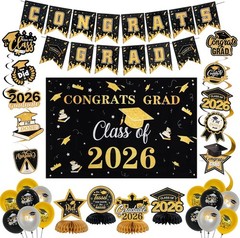 Graduation Decorations Set Class of 2026 Backdrop Congrats Grad Banner Hangin…