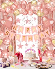 Cumpleaños De Rose Gold Decoracion Globos Banner Cortinas Set Para Mujer Hombre