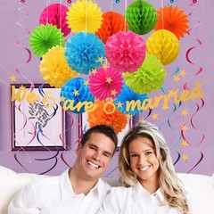 Colorful Paper Party Decorations, Tissue Paper Flower&Party Pom Poms wth Swir…