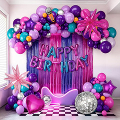 Music Themed Birthday Decorations, Pink Purple Teal Blue Sliver Balloon Garland