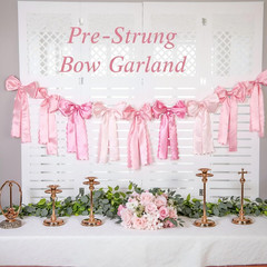 Pink Bow Garland Decor for Coquette Party Decorations, Pre-Strung Pink Satin Rib