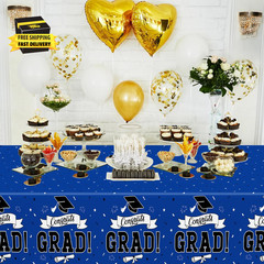 2 PCS Graduation Decorations 2026, 108″ X 54″ Blue Graduation Tablecloth, Dispos