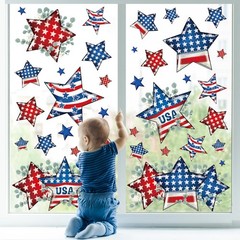 9 Sheets Patriotic Star Window Cling Stickers Red Blue USA Star Eucalyptus Windo