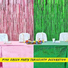 2 Pcs Iridescent Pink & Green Holographic Tablecloth for Graduation Birthday