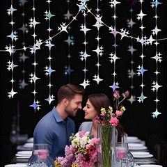 Glitter Iridescent Four-Angle Star Paper Garland Banner Décor 40 Feet Iridescent