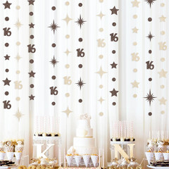 Champagne Gold Brown 16Th Birthday Decorations Number 16 Circle Dot Star Garland