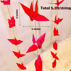 Paper Crane Hanging Garlands(3Stringsx 5.2Ft), Origami Birds Streamers for Brida