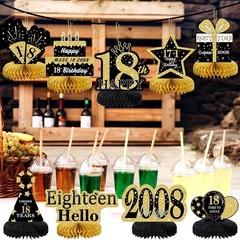 Chic 9-Pcs Honeycomb Centerpieces in Black Gold for Boys and Girls 18th Birthday
