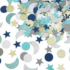 410 PCS Glitter Star Moon Confetti Navy Blue White Gold Outer Space Shower