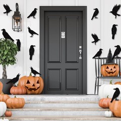 40pcs Glitter Black Crow Halloween Decorations Bird Raven Hanging