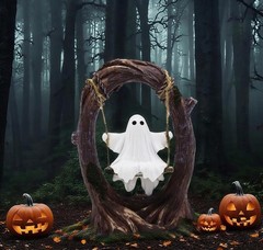 Swinging Ghost on Tree Swing – Cute Spooky Halloween Decor Fall Funny Ghost