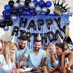 Elegant Blue and Black Birthday Decoration Set for Milestone Celebrations