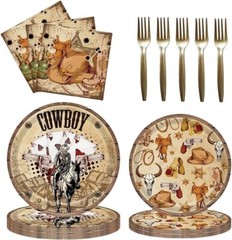 Cowboy Birthday Disposable Tableware (Plates, Napkins, Forks)