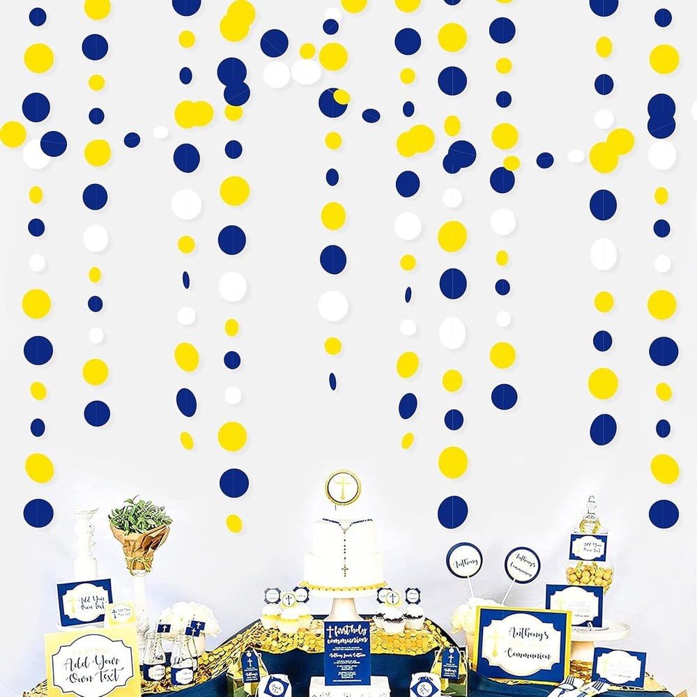 Pinkblume 46Ft Navy Blue And Yellow Circle Dots Garland Royal Blue Yellow White