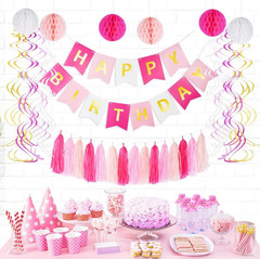Hot Pink Light Pink Tissue Paper Tassels Garland Tassel Banner for Party Decorat