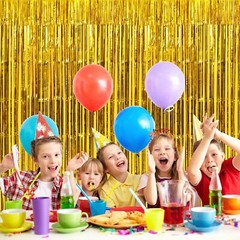 Gold Fringe Curtains Backdrops 2 Pack Large Foil Door Wedding Party Streamer