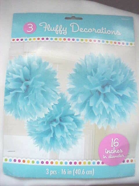 Fluffy Blue Paper Hanging Decorations 3 In Package 16 Inches It’s A Boy Idea NEW