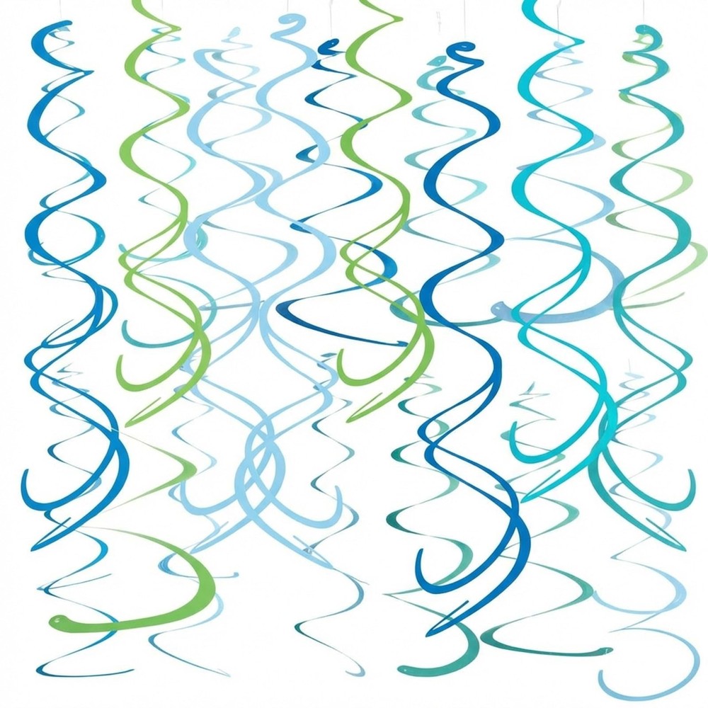 64 Pcs Blue Green Paper Swirl Decorations Party Hanging Ceiling Streamers Swi…