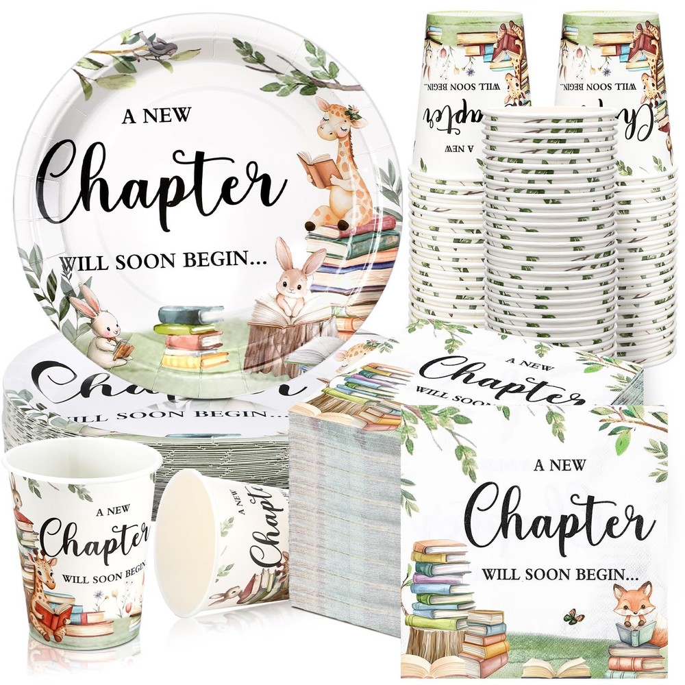 200 PCS Storybook Baby Shower Tableware Set Plates Napkins Cups Decorations