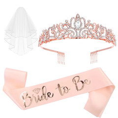 3 Pcs Bachelorette Party Decorations, Bride to Be Sash, Tiara, Crown, Bridal Sho