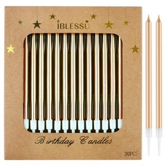 30 PCS Champagne Gold Long Birthday Candles, Thin Metallic Cake Candles, Tall…