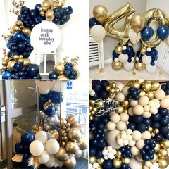 Navy Blue Metallic Gold White Balloons, 50 Pcs 12 Inches Navy Blue and Gold W…