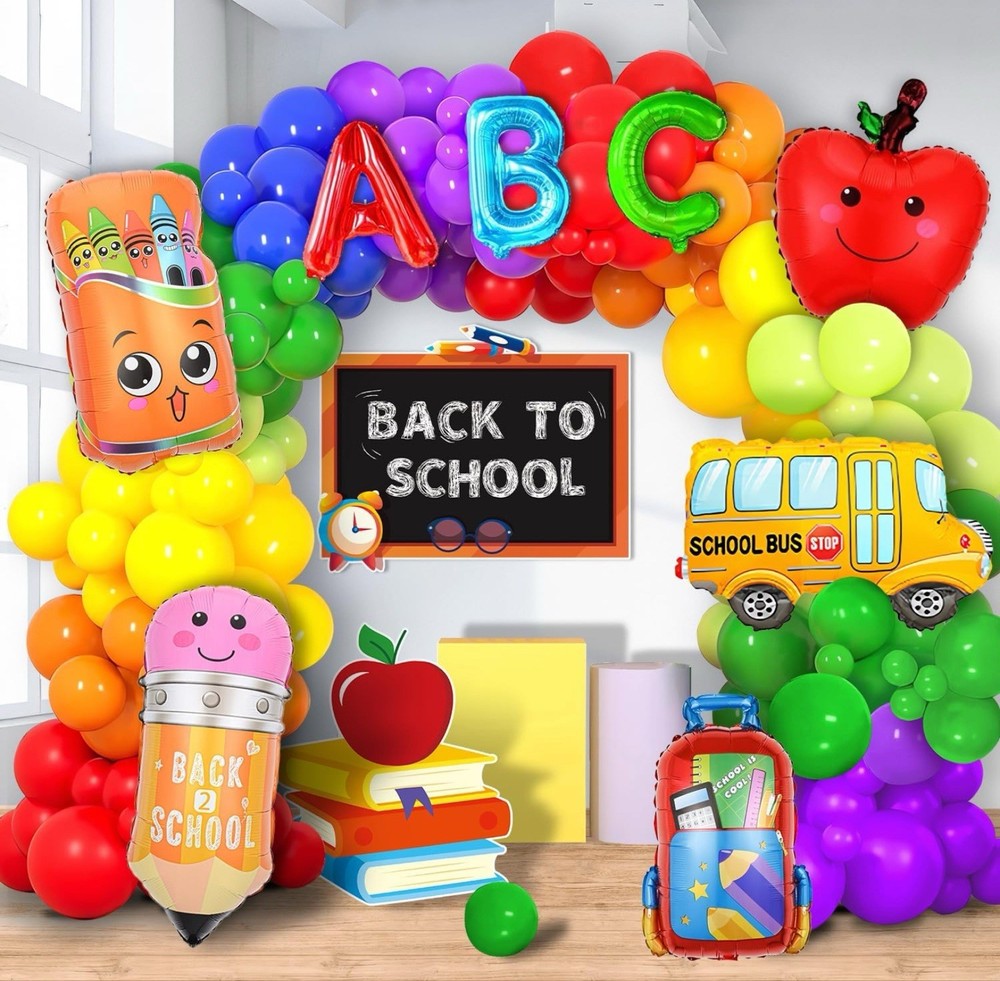 Back to School Balloon Arch Garland Kit, 169 pcs Rainbow Balloons & Mylar Bal..