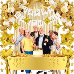 Gold Birthday Decorations Set – 92Pcs Set Gold Banner, Star Garland, Crown, S…